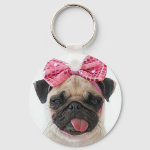 Chaveiro Pug com Arco rosa