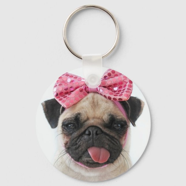 Chaveiro Pug com Arco rosa (Frente)