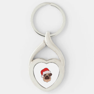 Chaveiro Pug com chapéu de Natal