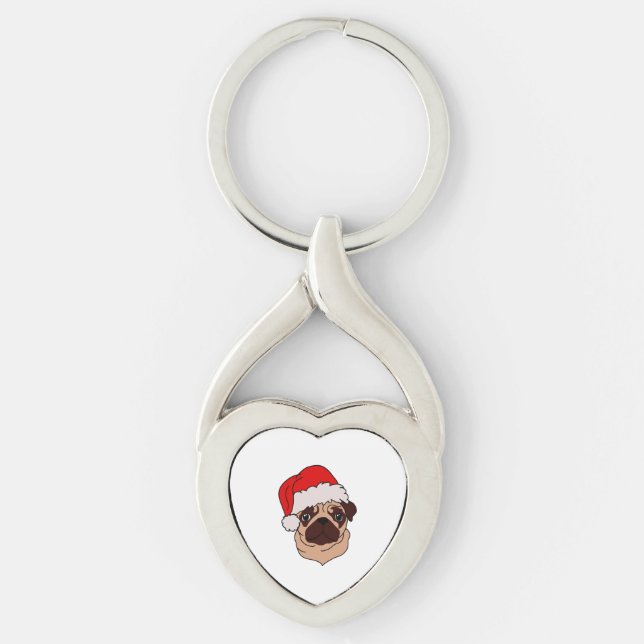 Chaveiro Pug com chapéu de Natal (Frente)