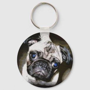 Chaveiro pug de olhos azuis fofos