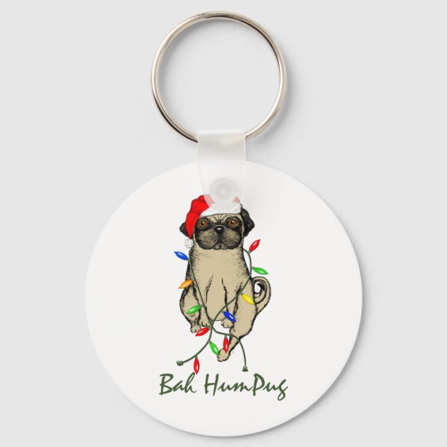 Chaveiro Pug Dog Bah Humpug Feliz Natal (Frente)