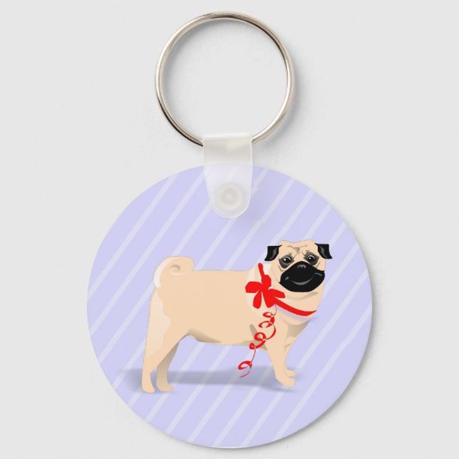 Chaveiro Pug Dog with Red Ribbon Keychain (Frente)