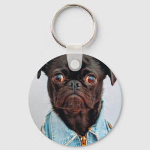 Chaveiro Pug em Denim Jackey Cachorro Adorável