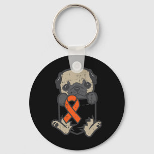 Chaveiro Pug Feet Orange Ribbon Pocket Leucemia Cancer Awar