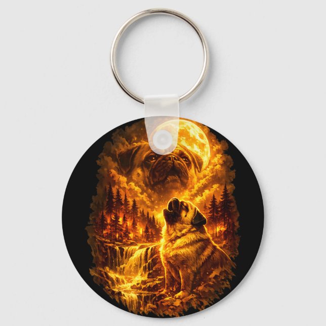 Chaveiro Pug howling at moon dramatic full moon  (Frente)