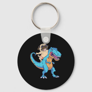 Chaveiro Pug Montando T-rex Surfando Dinossauro Amante de C