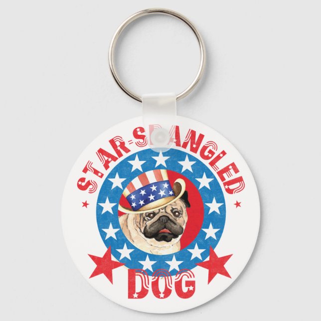 Chaveiro Pug Patriótico (Frente)