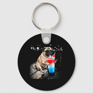 Chaveiro Pug Patriótico Slushie Gráfico Pug Bebendo Slushie