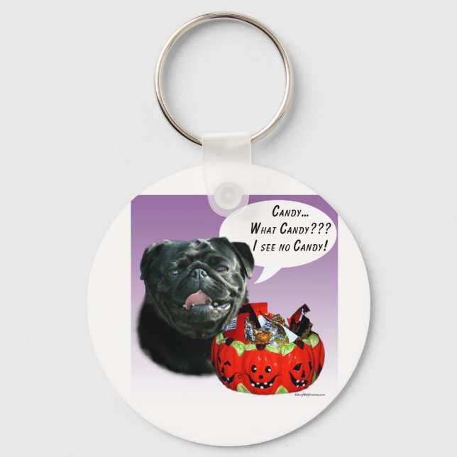 Chaveiro Pug (preto) Halloween Candy (Frente)