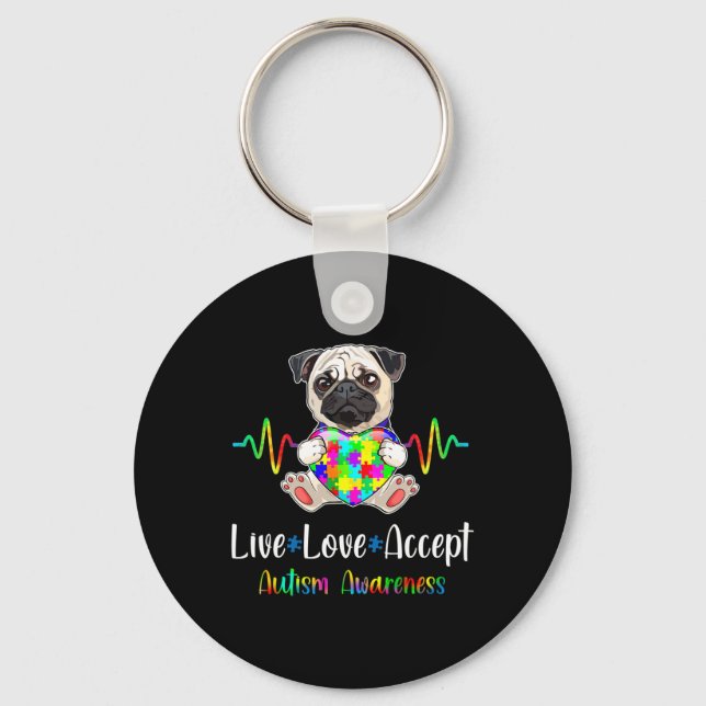 Chaveiro Pug Quebra-cabeça Piece Live Love Aceitar Consciên (Frente)