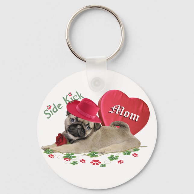 Chaveiro Pug tem presentes cardíacos (Frente)