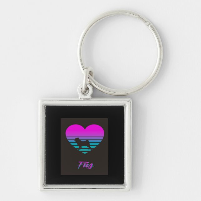 Chaveiro Pug Vaporwave Heart Pug Dog Lover Gift (Frente)