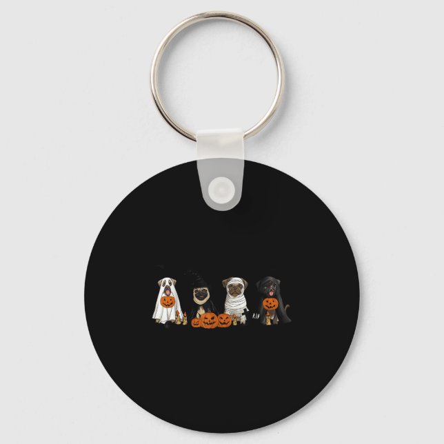 Chaveiro Pugs Dog Lovers - Pug Ghost Pug Witch Pug Hallowee (Frente)