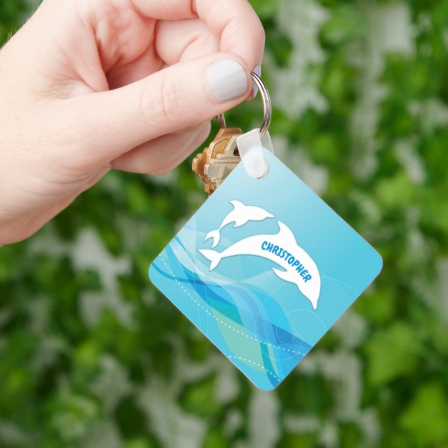 Chaveiro Pulando golfinho no Oceano Personalizado (Mão)