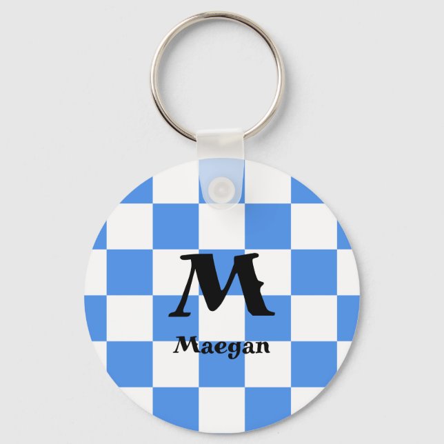 Chaveiro Pulseira com Fundo de Padrão Xadrez Azul (Frente)