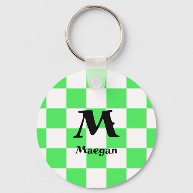 Chaveiro Pulseira com Fundo de Padrão Xadrez Verde (Frente)