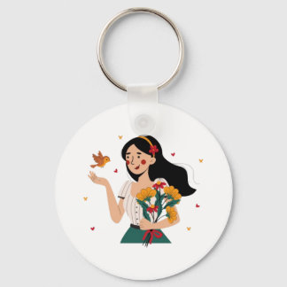 Chaveiro Pulseira com ilustração de flores combinando para 