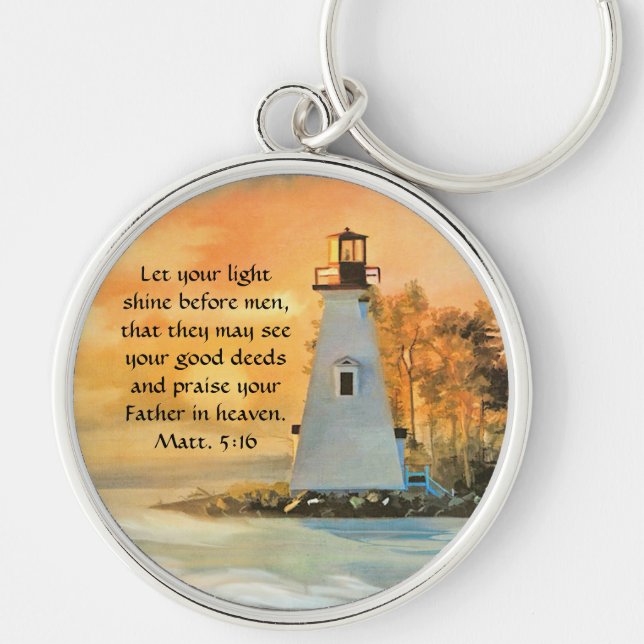 Chaveiro Pulseira com Versículo Bíblico Farol e Pôr do Sol (Frente)