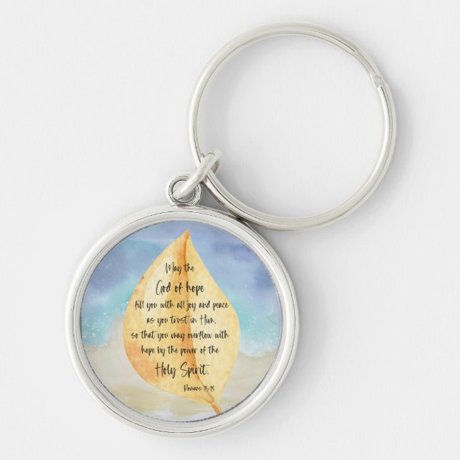 Chaveiro Pulseira com versículo bíblico Romanos Amarelo Azu (Frente)