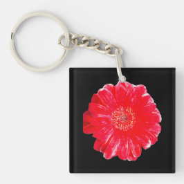 Chaveiro Pulseira de Acrílico Preta com Gerbera Dália Verme