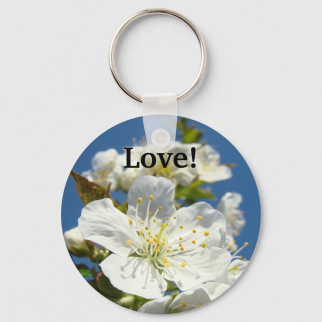 Chaveiro Pulseira de amor Blue Sky White Cherry Blossoms (Frente)