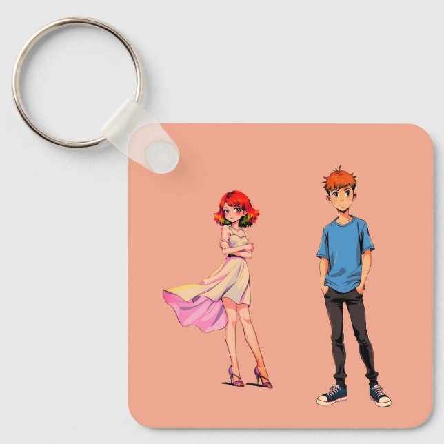 Chaveiro Pulseira de Anime Casal Quadrada -  (Frente)
