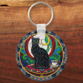 Chaveiro Pulseira de Arte com Gato Preto Vitoriano, Gatos A