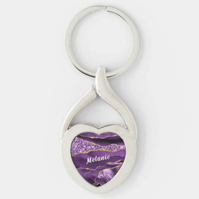 Chaveiro Pulseira de Chave com Brilho Dourado Roxo Personal (Frente)