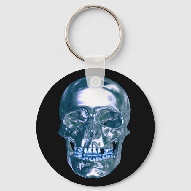 Chaveiro Pulseira de chave com caveira de cromo azul (Frente)