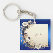 Pulseira de Chave com Enfeite Floral Azul Branco