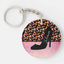 Chaveiro Pulseira de Chave com Estampa de Guepardo Rosa Pér