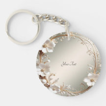 Pulseira de chave com moldura floral branca orname