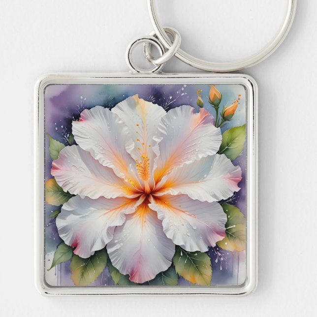 Chaveiro pulseira de chave de flor de hibisco branco (Frente)
