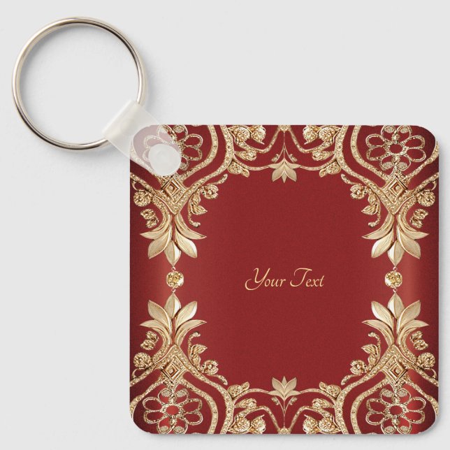 Chaveiro Pulseira de Chave Floral Vermelha Dourada Moderna (Frente)