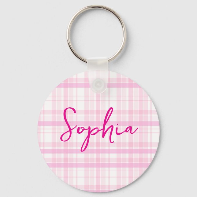 Chaveiro Pulseira de chave personalizada em xadrez rosa com (Frente)