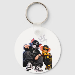 Chaveiro Pulseira de chave redonda com gato de streetwear H
