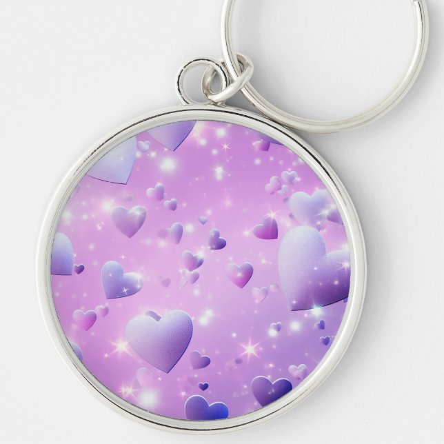 Chaveiro Pulseira de Coração com Brilho Roxo (Frente)
