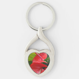 Chaveiro Pulseira de Coração com Flores Vermelhas