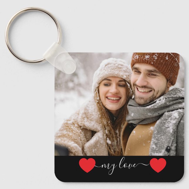 Chaveiro Pulseira de Coração de Casal com Foto Personalizad (Frente)