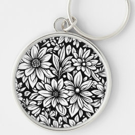 Chaveiro pulseira de flores preto e branco