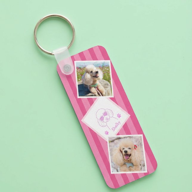 Chaveiro Pulseira de fotos de poodle personalizada com nome (Criador carregado)
