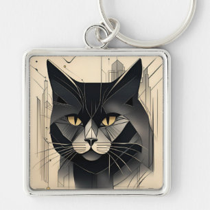 Chaveiro Pulseira de Gato Preto Art Deco