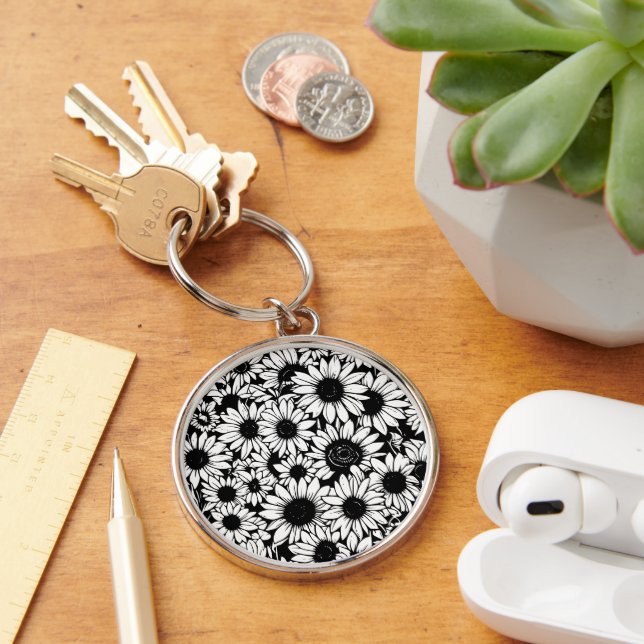 Chaveiro pulseira de girassóis preto e branco (Mesa)