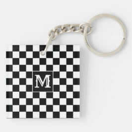 Chaveiro Pulseira de Inicial Personalizada, Xadrez Preto e