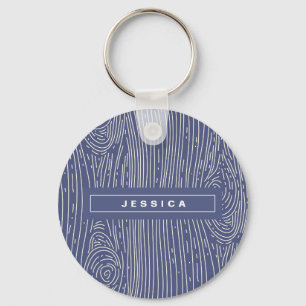 Chaveiro Pulseira de madeira branca e azul com padrão abstr