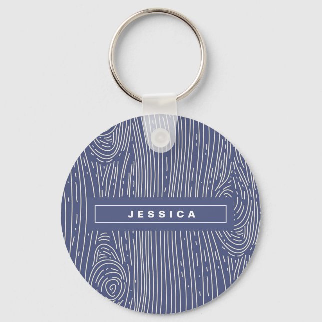 Chaveiro Pulseira de madeira branca e azul com padrão abstr (Frente)