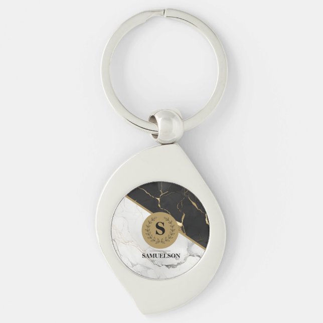 Chaveiro Pulseira de mármore atemporal monogramada (Frente)