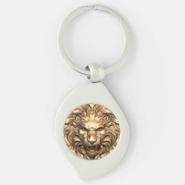 Chaveiro Pulseira de Metal Cabeça de Leão Dourado Rugindo