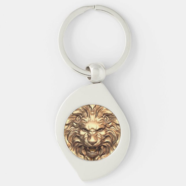 Chaveiro Pulseira de Metal Cabeça de Leão Dourado Rugindo (Frente)